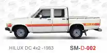 ملصق جانبي هايلكس سنجل تويوتا غمارتين 	
جانبي موديلات السيارات  تويوتا  هيلوكس	
hilux 4WD single 1983side sticker	
Custom-designed adhesive tape for Hilux vehicles	
TOYOTA HILUX PICKUP DLX DOUBLE	
Toyota Hilux 4x2 Double Cab	
خط تويوتا هايلكس  بريمي 1983